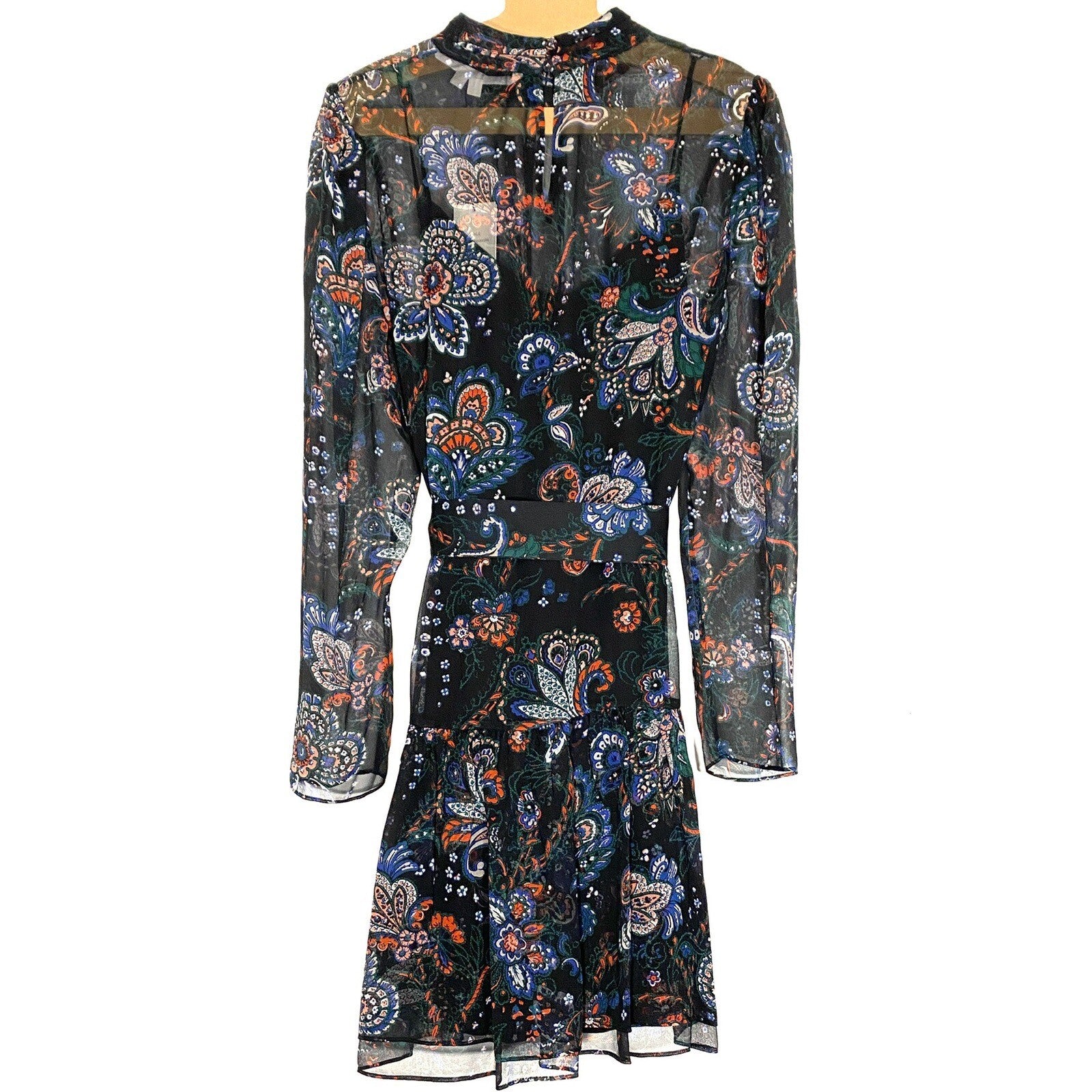 VERONICA BEARD Bolade Sheer Silk Paisley Mini Dress Black (MSRP $648)