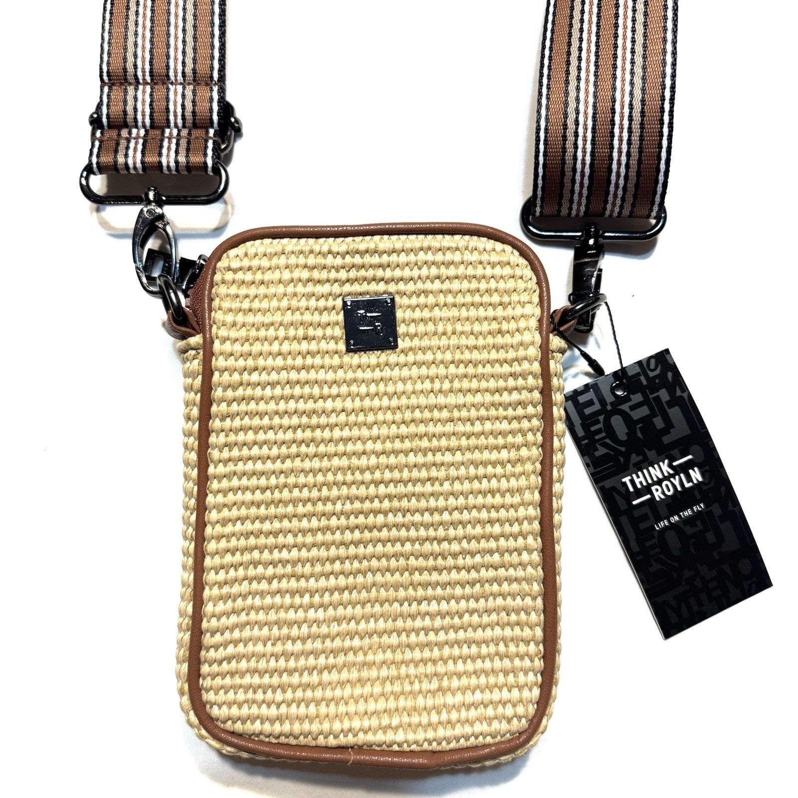 THINK ROYLN Busy Signal Raffia Woven Shoulder Bag Beige (MSRP $98)