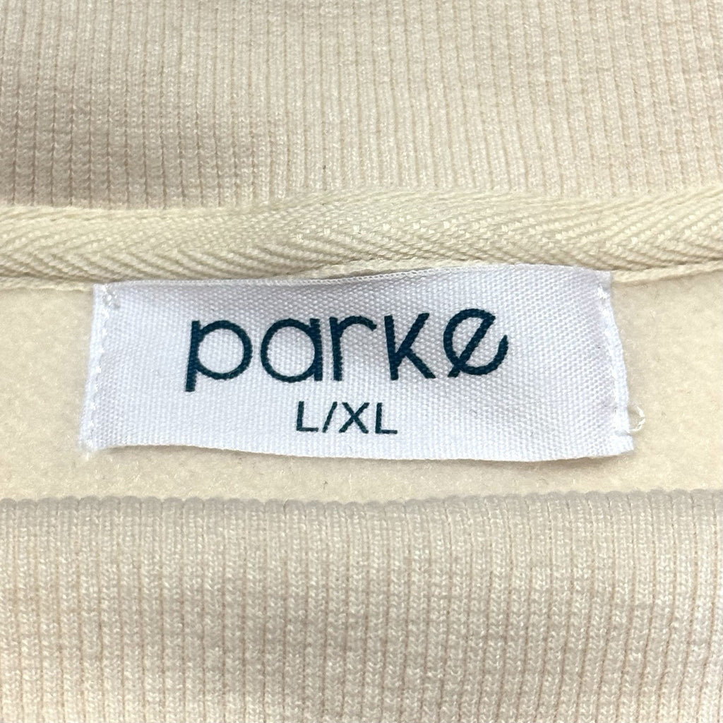 PARKE Womens Fleece Miami Resort Logo Mockneck Sweatshirt Off White Beige L/XL