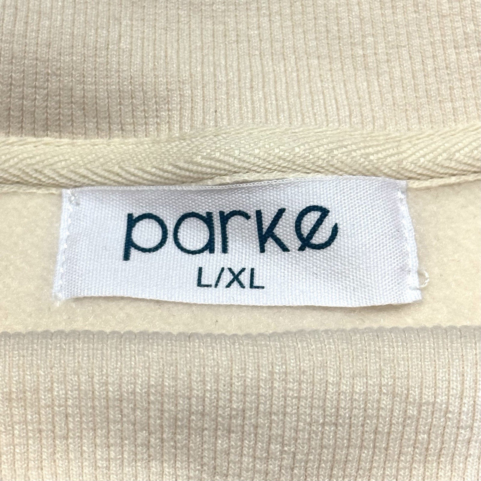 PARKE Womens Fleece Miami Resort Logo Mockneck Sweatshirt Off White Beige L/XL