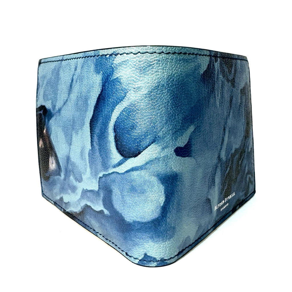 DUNHILL Mens Duke Marble Print Leather 4cc Coin Bifold Wallet Blue (MSRP $575)