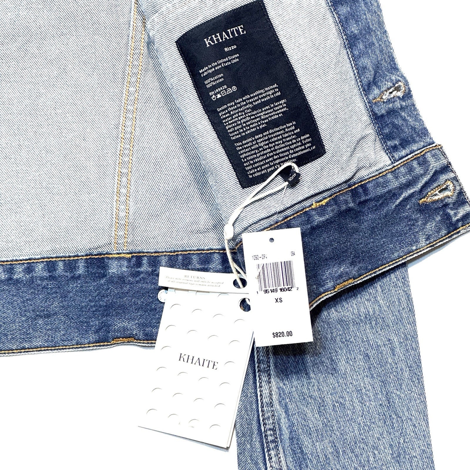 KHAITE Womens Rizzo Cropped Denim Jean Jacket Bryce Light Blue XS (MSRP $820)