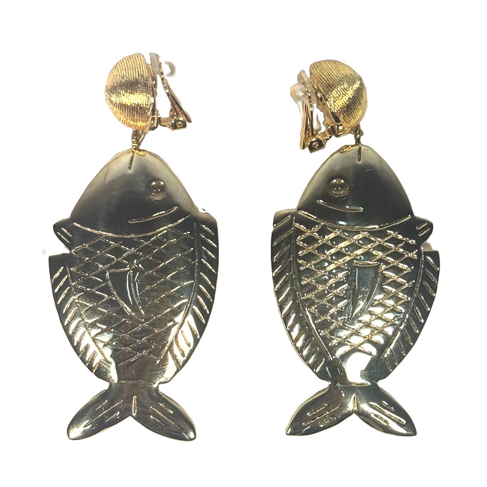 REBECCA DE RAVENEL Caspia Fish Electroplated Gold Clip Back Earrings (MSRP $275)