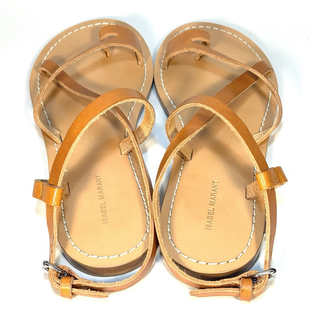 ISABEL MARANT Womens Jedri Leather Flat Sandals Natural Brown Tan 37 (MSRP $235)
