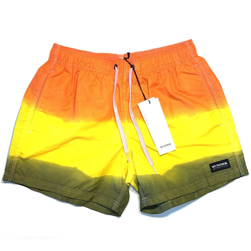 SUNDEK Mens 5in Tie Dye Board Shorts Swim Trunks Carioca Yellow (MSRP $159)