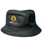 BALLY Mens Logo Crest Embroidered Nylon Bucket Hat Black Olive (MSRP $330)