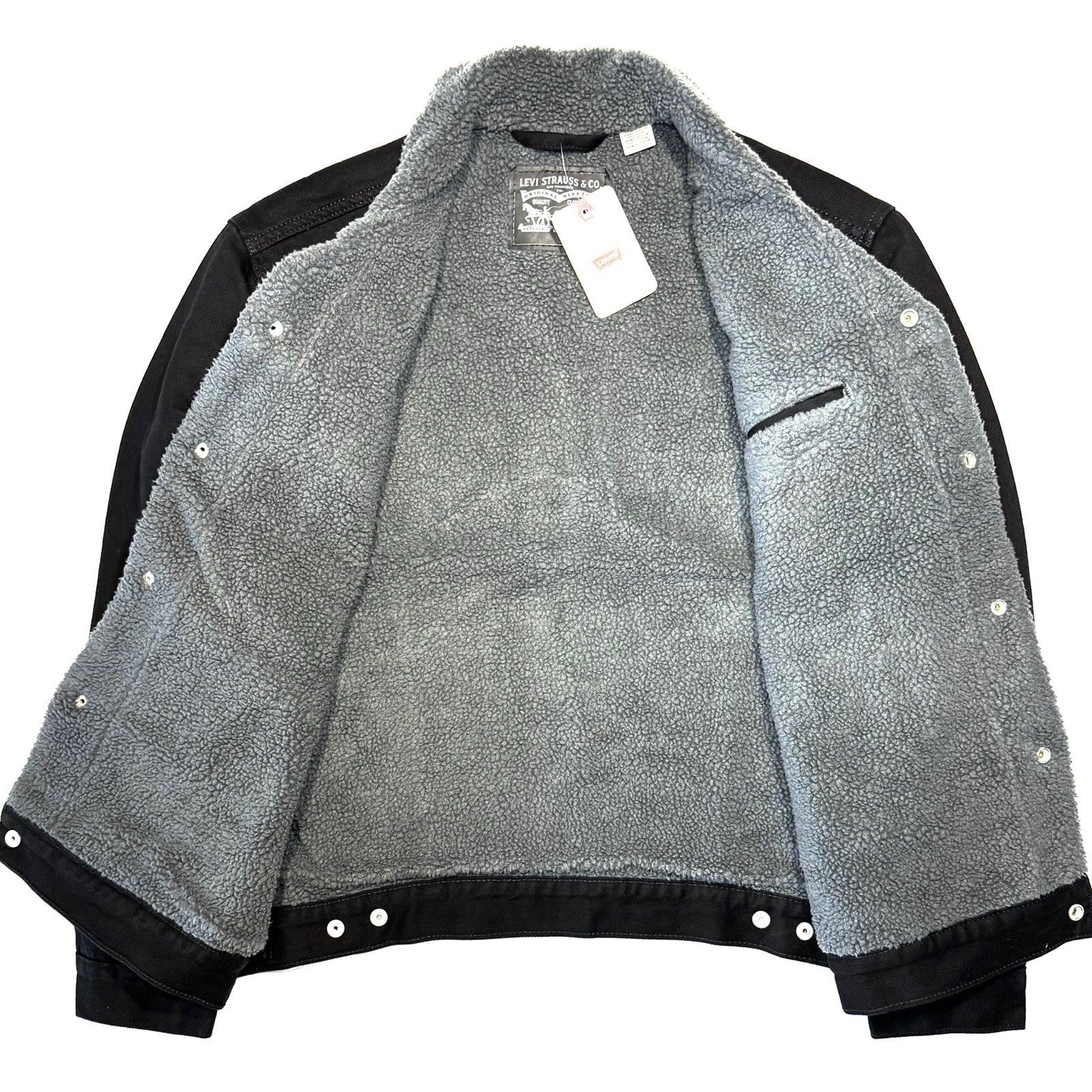 LEVIS Mens Recycled Sherpa Jacket Denim Jean Trucker Jacket Black L (MSRP $150)