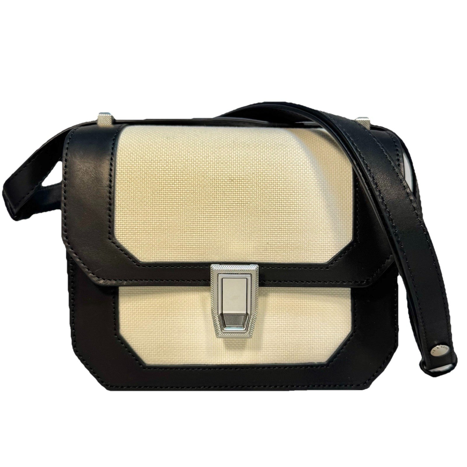 RAG & BONE Womens Max Flap Leather Antique Canvas Crossbody Bag Black -MSRP $428
