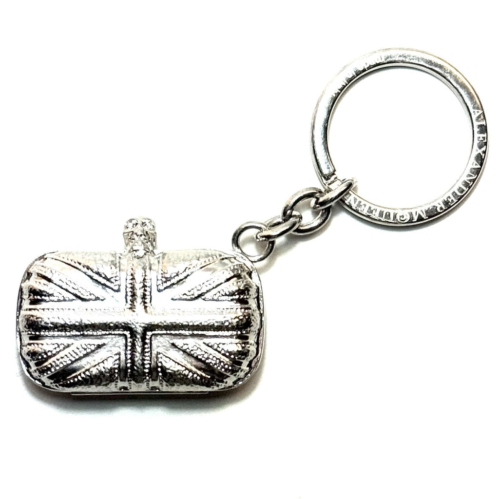 ALEXANDER MCQUEEN Brass Mini Union Jack Clutch Keychain Silver (MSRP $295)
