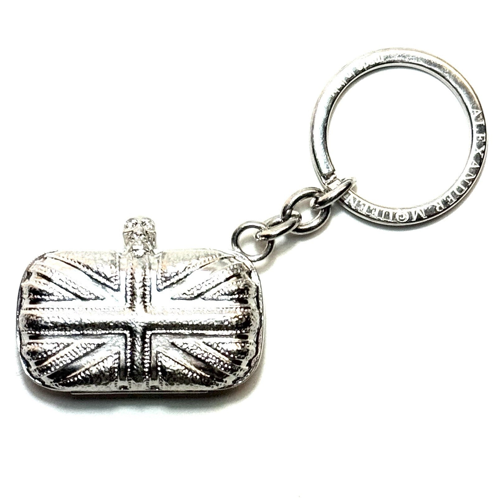 ALEXANDER MCQUEEN Brass Mini Union Jack Clutch Keychain Silver (MSRP $295)