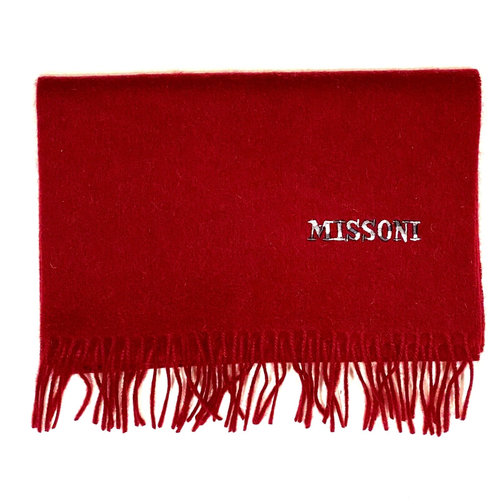 MISSONI Mens Womens Wool Fringe Scarf Neutral Logo Black Gray Red