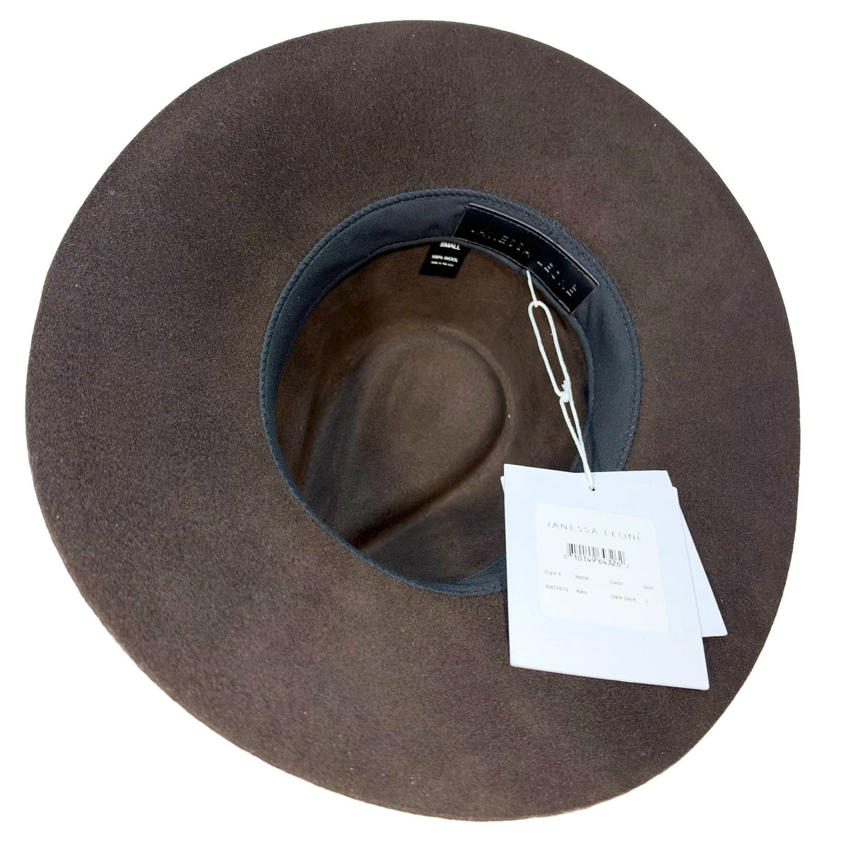 JANESSA LEONE Womens Kiko Wool Metal Detail Fedora Hat Olive Brown S (MSRP $287)