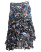 VERONICA BEARD Tiare Ruffled Silk High Low Paisley Skirt Black (MSRP $548)