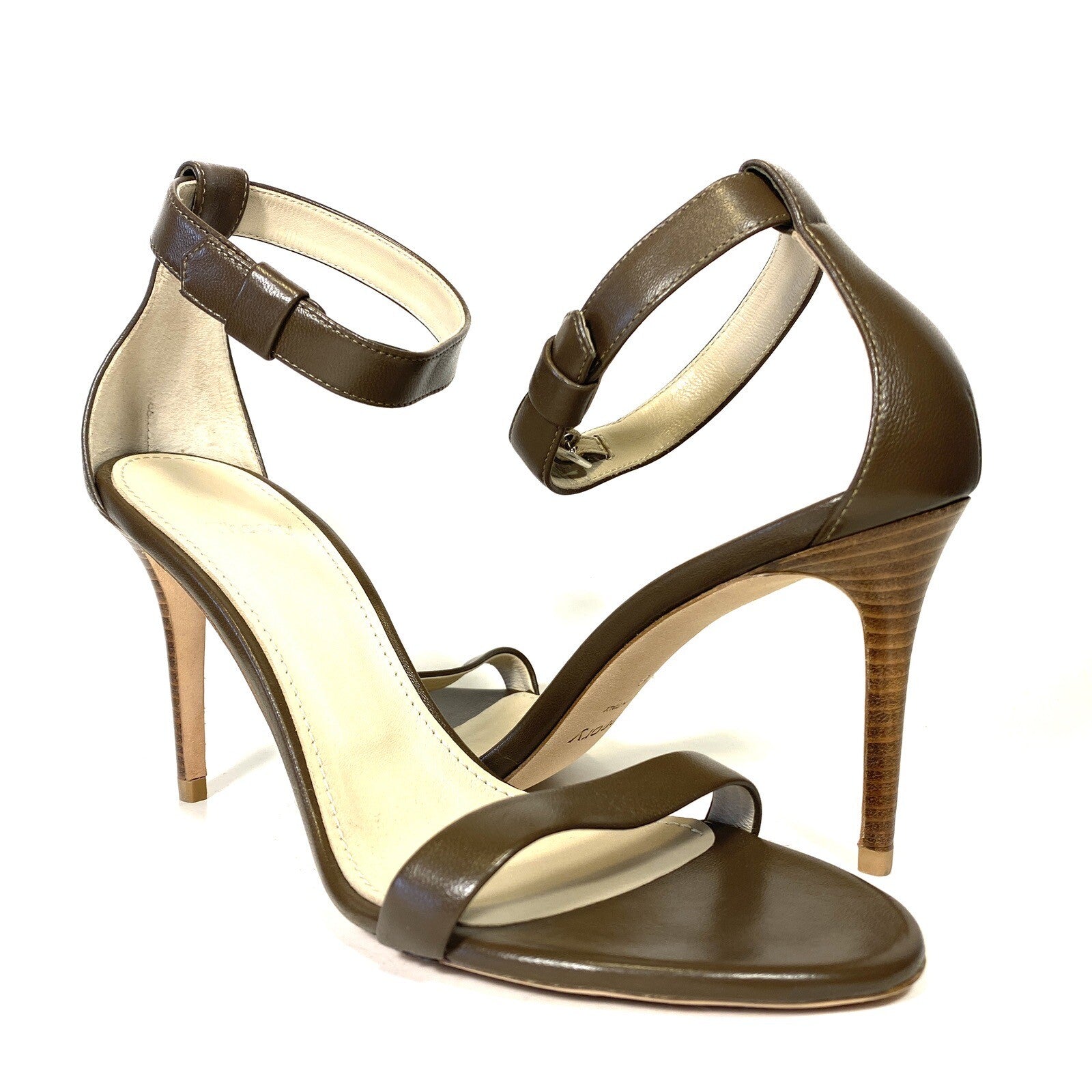 THEORY Womens Demeura Nappa Leather High Heel Sandals Army Olive (MSRP $355)