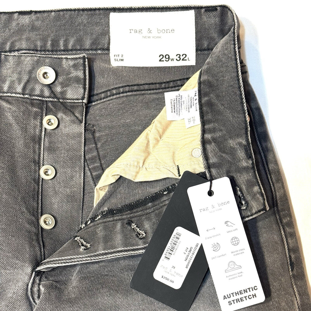 RAG & BONE Mens Fit 2 Slim Stretch Denim Jeans Greyson Gray 29 (MSRP $250)