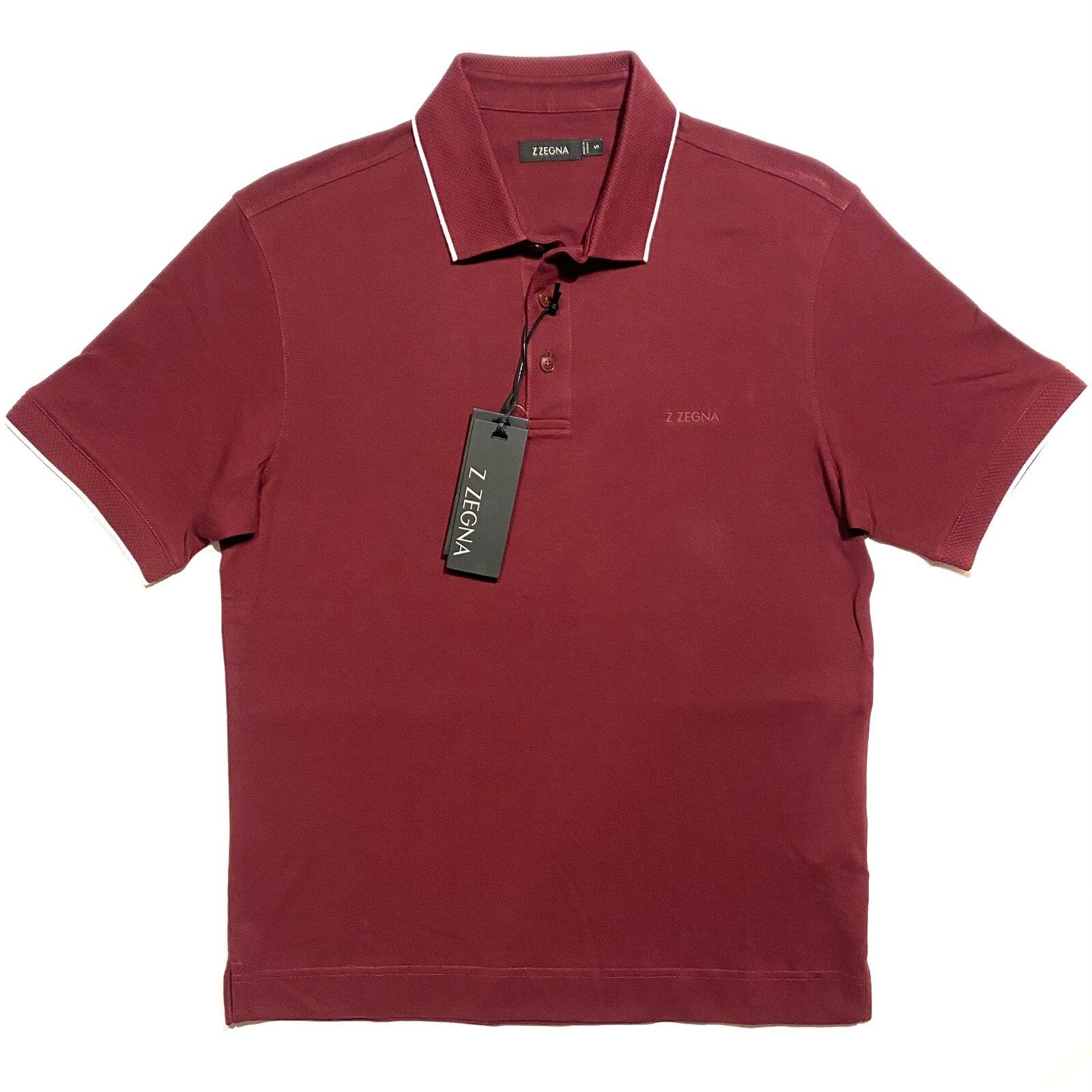 Z ZEGNA Mens Short Sleeve Pique Cotton Logo Polo Shirt Dark Red S (MSRP $225)