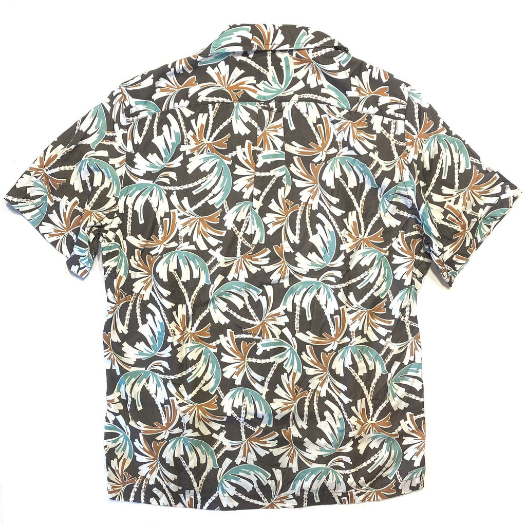 TODD SNYDER Mens Palm Print Camp Collar Short Sleeve Shirt Brown (MSRP $178)
