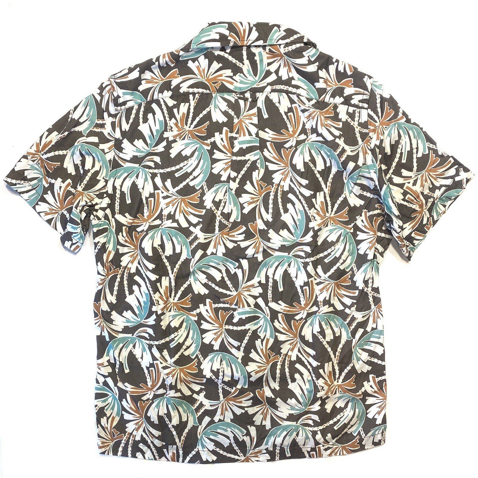 TODD SNYDER Mens Palm Print Camp Collar Short Sleeve Shirt Brown (MSRP $178)
