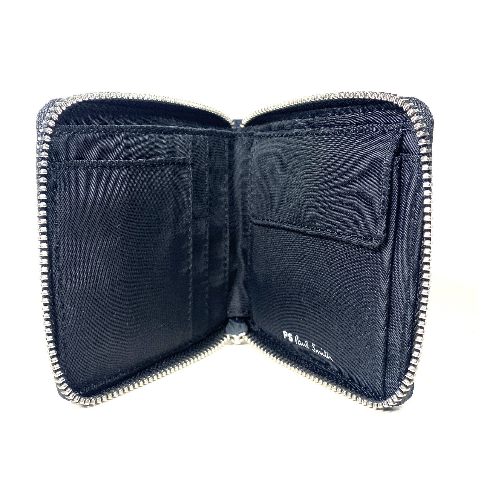 PS PAUL SMITH Tie Dye Logo Canvas Zip Wallet Navy Blue (MSRP $150)