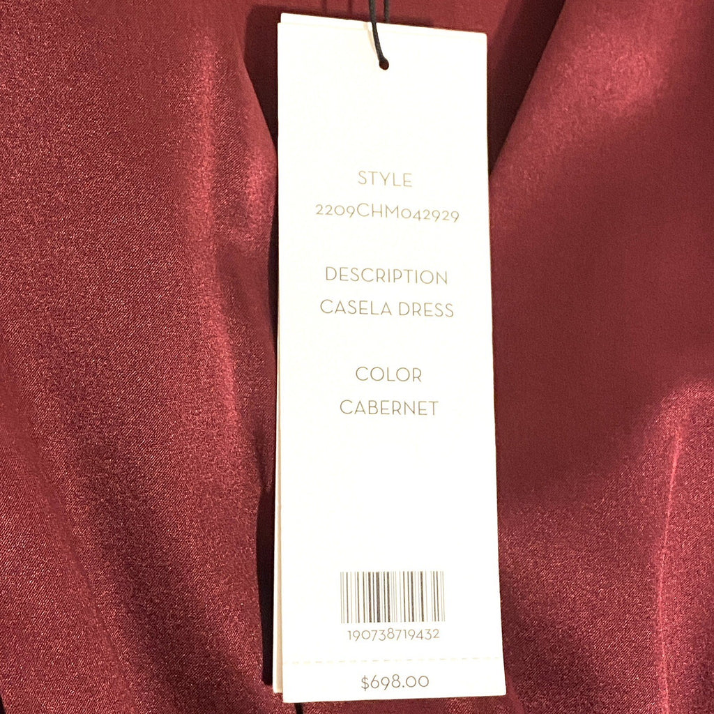 VERONICA BEARD Casela Ruched Silk Midi Dress Cabernet Red (MSRP $698)