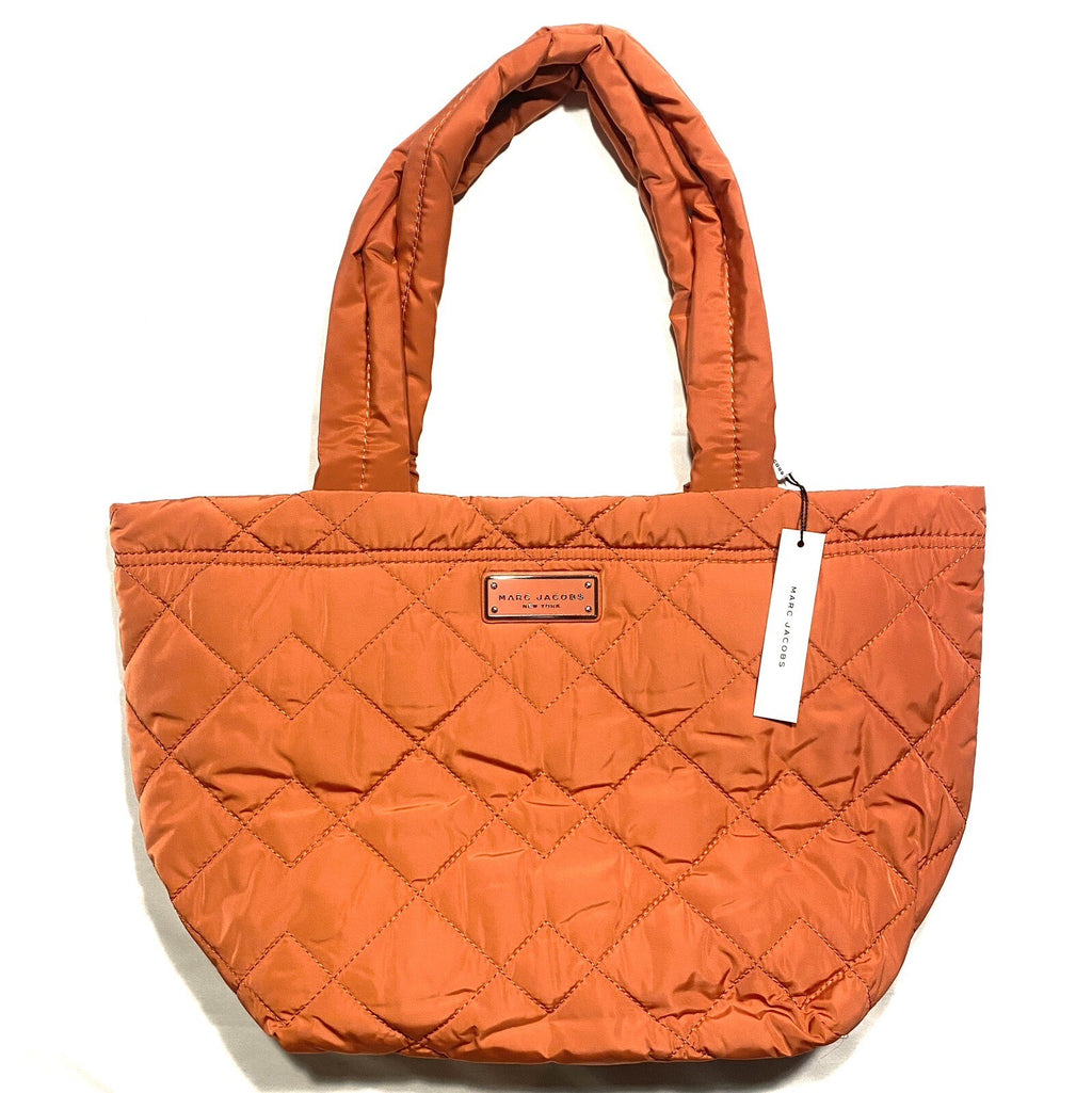 MARC JACOBS Quilted Nylon Zip Logo Tote Bag Mecca Orange Medium (MSRP $250)