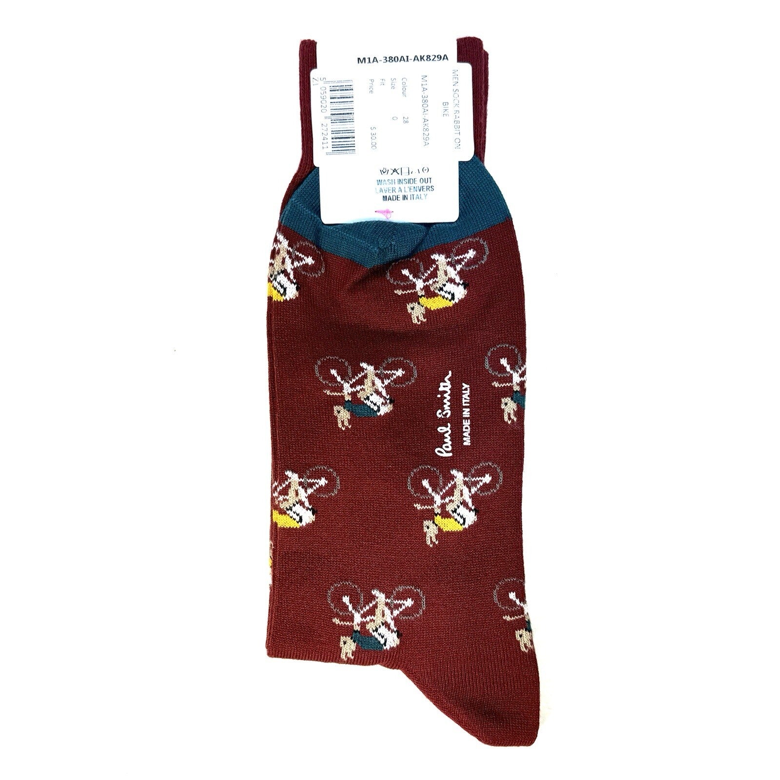 PAUL SMITH Mens Bicycle Rabbit Socks Red O/S (MSRP $30)
