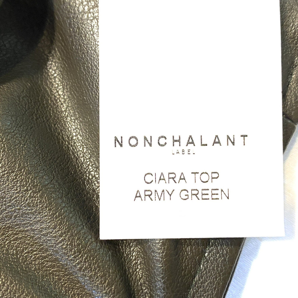 NONCHALANT Womens Ciara Faux Leather Bralette Pocket Top Army Green (MSRP $196)