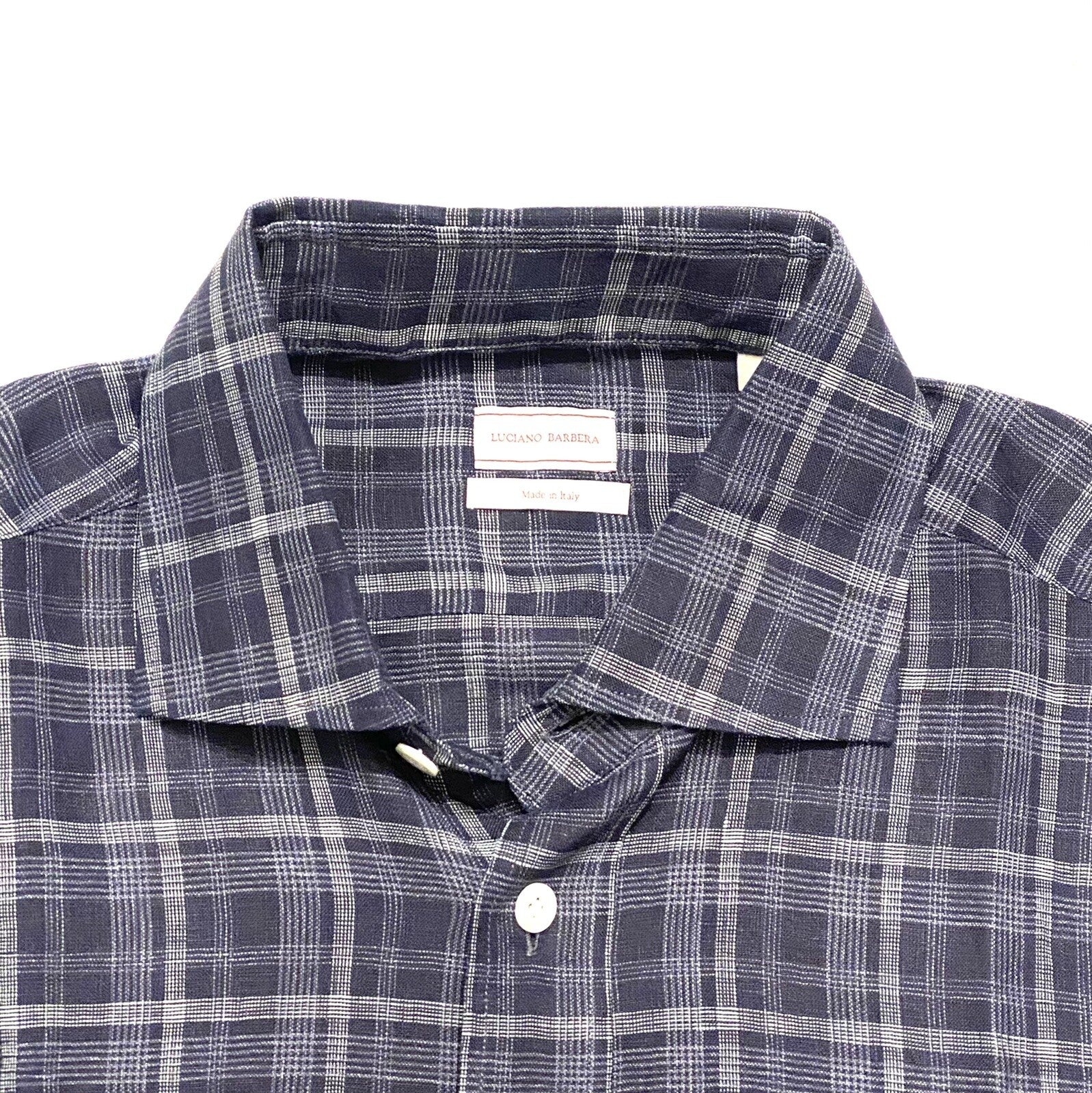 LUCIANO BARBERA Mens Linen Plaid Button Up Spread Collar Shirt Blue (MSRP $295)