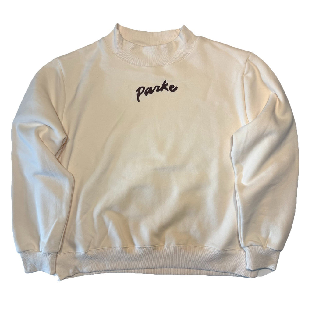 PARKE Womens Fleece Miami Resort Logo Mockneck Sweatshirt Off White Beige L/XL