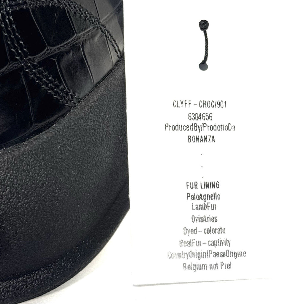 BALLY Mens Clyff Lamb Fur Lined Croc Embossed Leather Boots Black (MSRP $1,100)