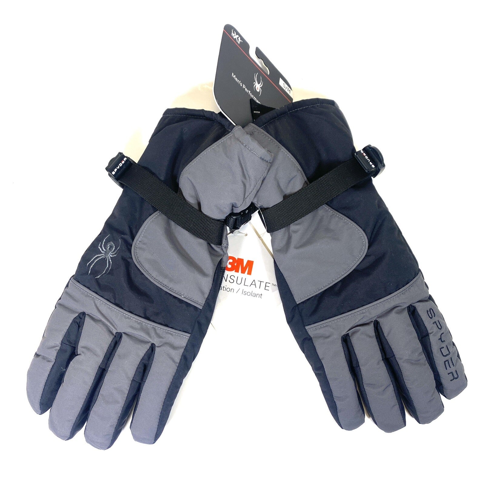 SPYDER Mens Shredder Ski Insulated Winter Gloves Grey Black S/M (MSRP $50)