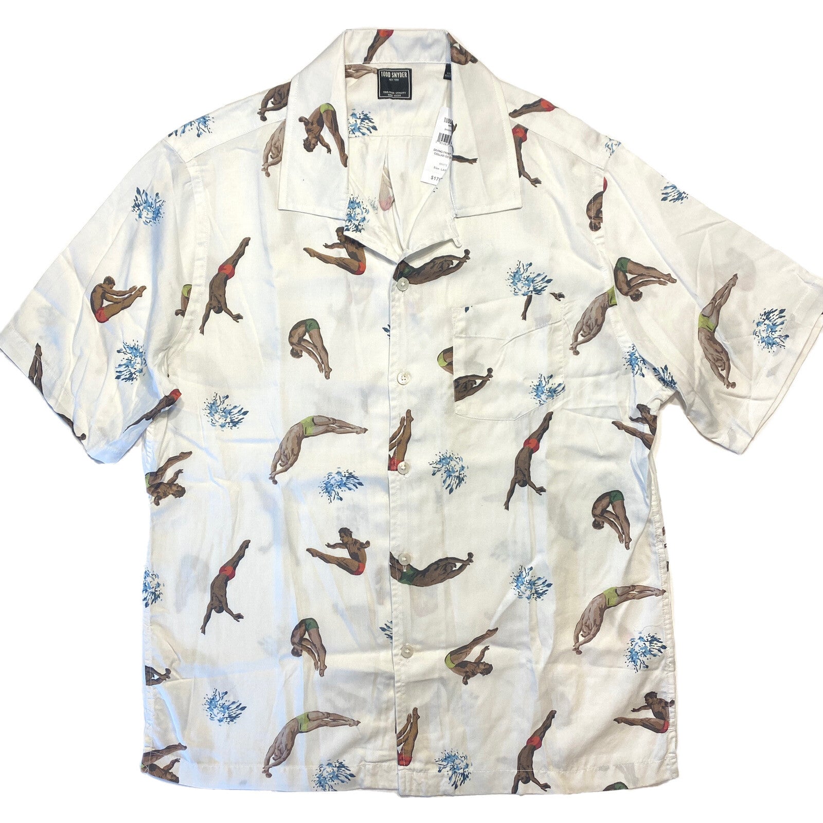 TODD SNYDER Mens Diver Print Camp Collar Short Sleeve Shirt White (MSRP $178)