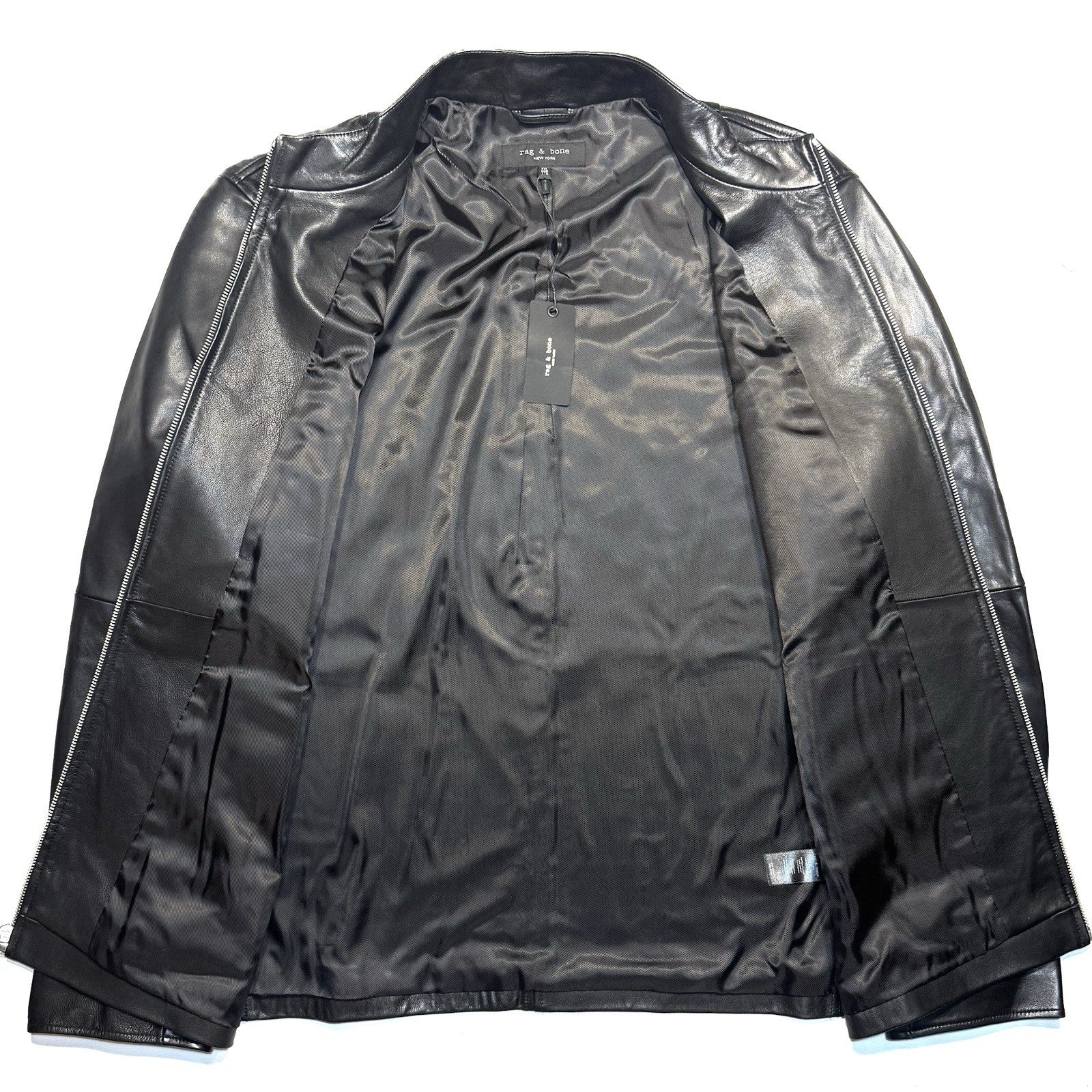 RAG & BONE Mens Archie Lamb Leather Zip Bomber Jacket Black XXL (MSRP $995)
