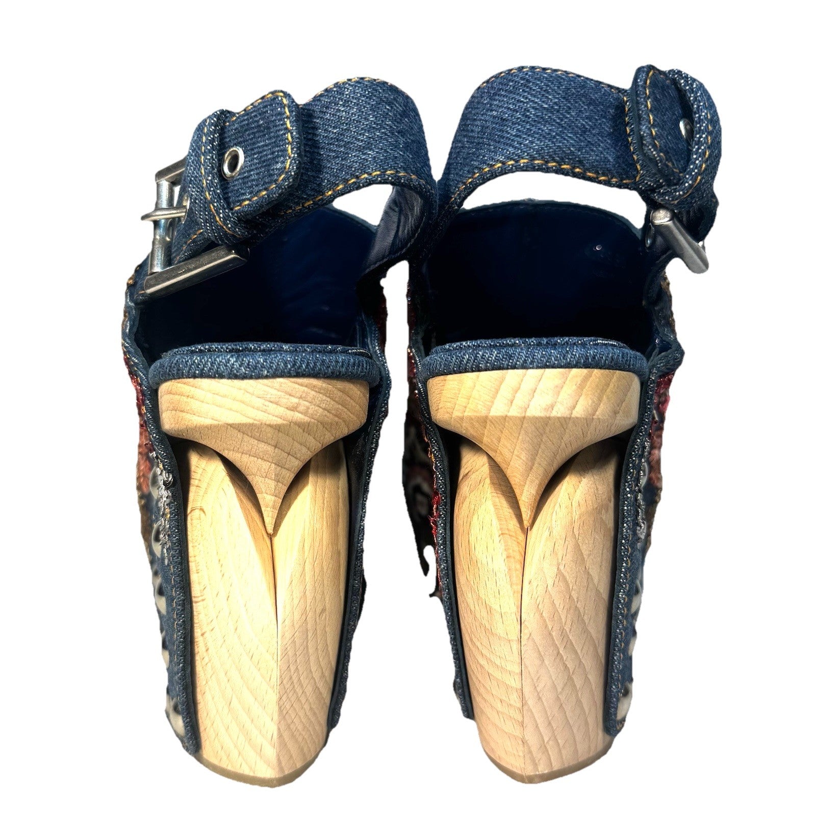 ALEXANDER MCQUEEN Womens Floral Beaded Denim Clog Mule Sandals 36 (MSRP $3,360)