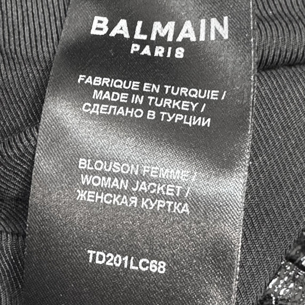 BALMAIN Womens Croc Embossed Leather Motorcycle Biker Jacket Black (MSRP $4,590)