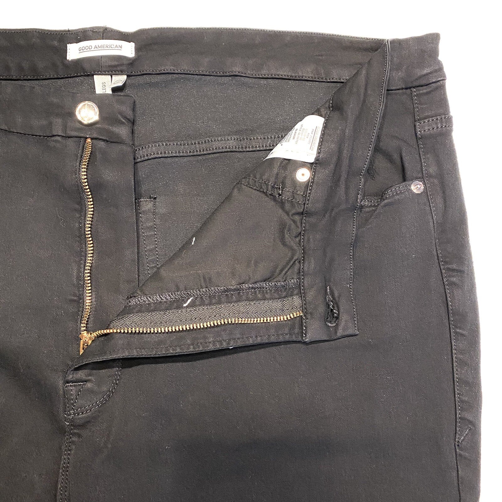 GOOD AMERICAN Womens Good Legs Plus Size Ripped Jeans Black 24 (MSRP $149)