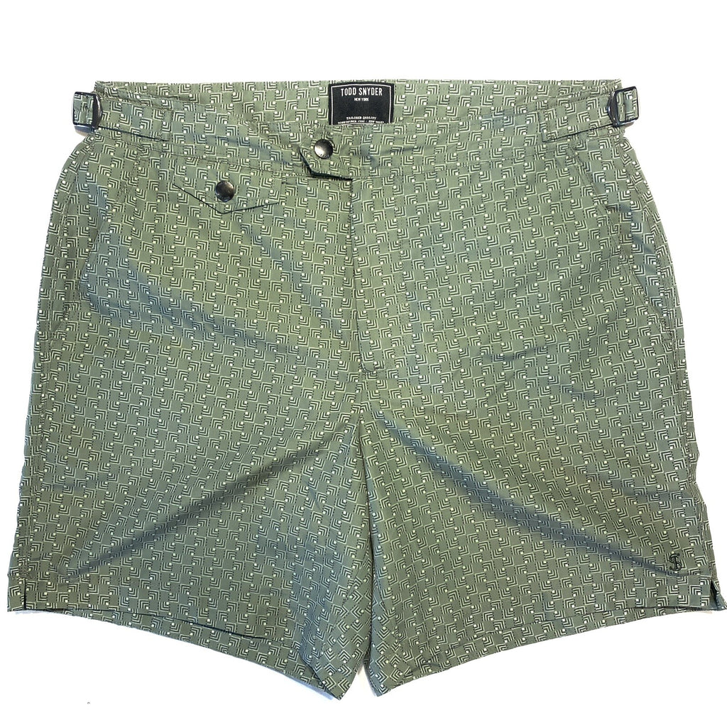 TODD SNYDER Mens 7in Geometric Tailored Swim Shorts Trunks Green (MSRP $248)