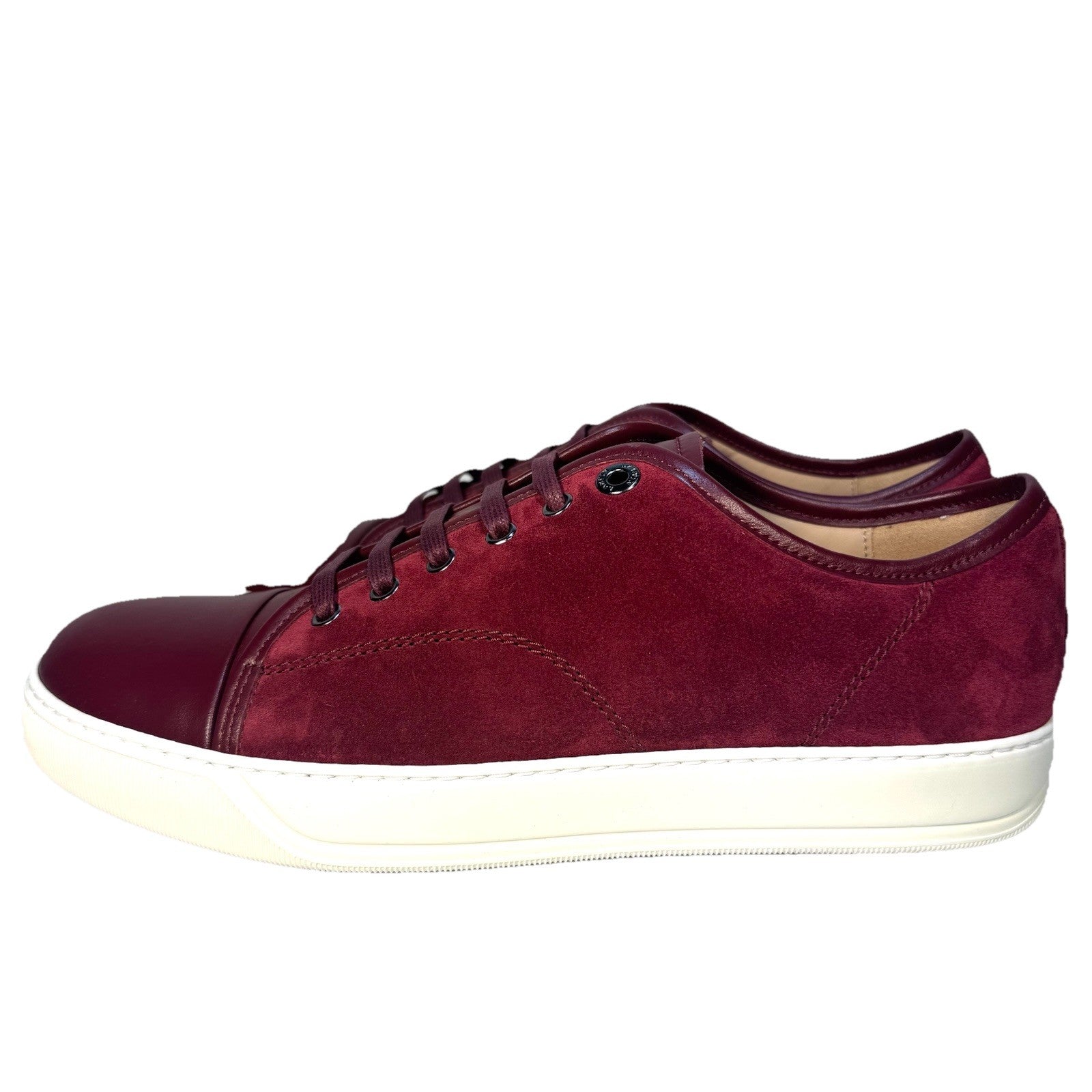 LANVIN Mens DDB1 Cap Toe Suede Leather Low Top Sneakers Burgundy 8 (MSRP $590)