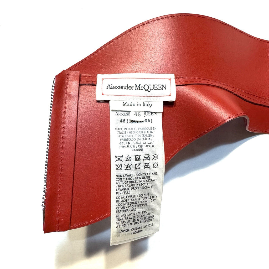 ALEXANDER MCQUEEN Womens Calf Leather Corset Belt Red 46 (MSRP $2,190)