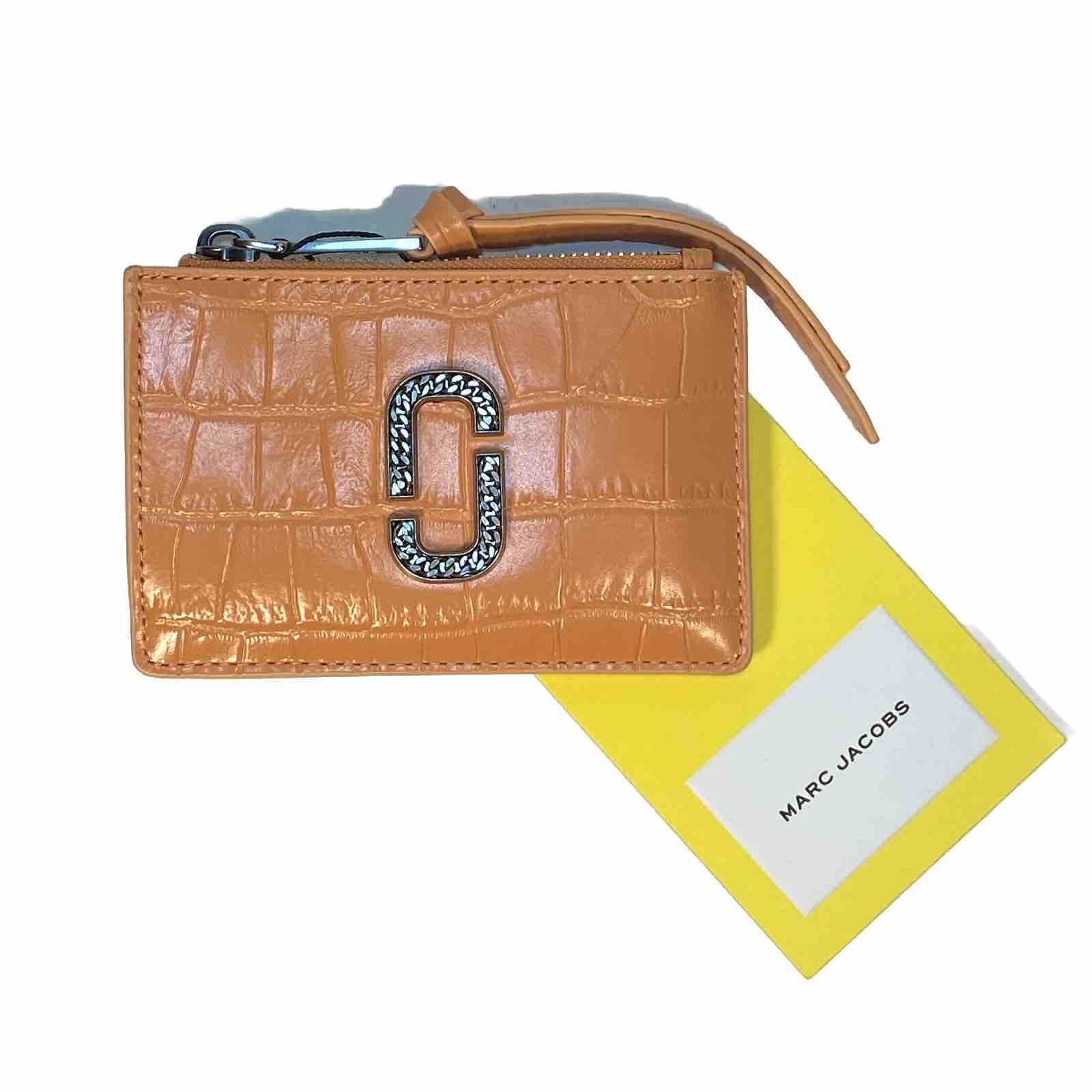 MARC JACOBS J Logo Snapshot Croc Embossed Zip Wallet Orange (MSRP $125)