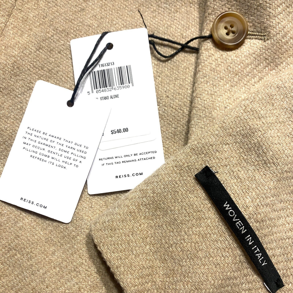 REISS Mens Deal Stand Alone Italian Wool Blazer Sport Coat Beige (MSRP $540)