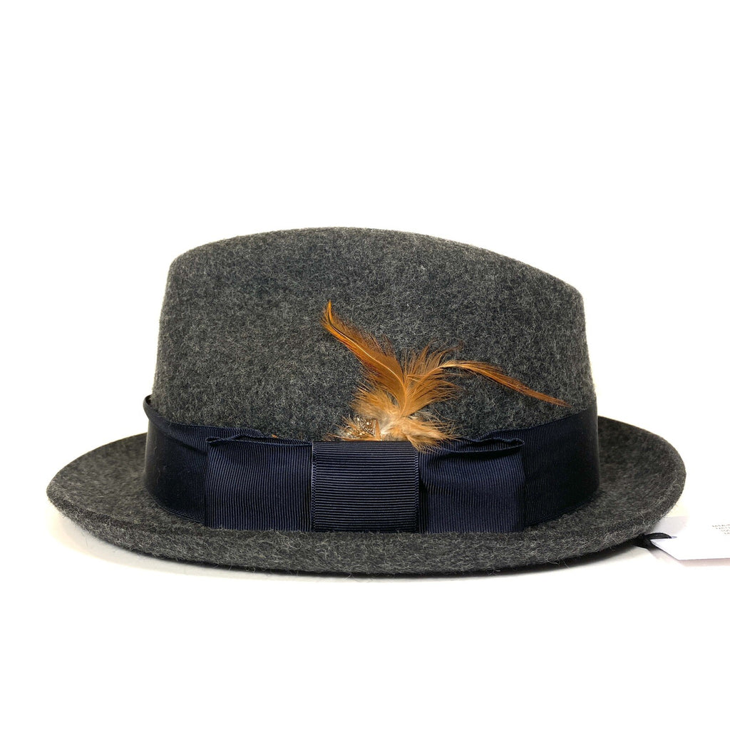 PAUL SMITH Mens Trilby Handmade in UK Wool Felt Feather Hat Grey S (MSRP $165)