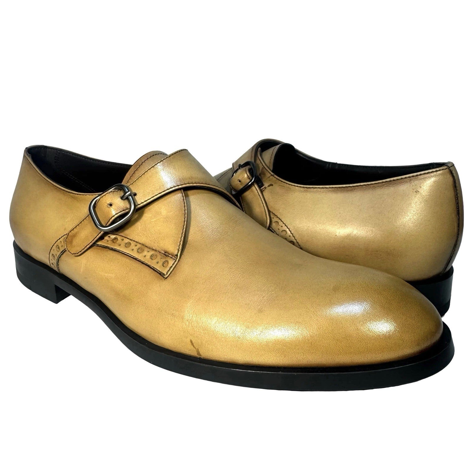 ERMENEGILDO ZEGNA Mens Monkstrap Siena Flex Leather Shoes Beige 11 (MSRP $780)