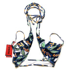 HUGO BOSS Womens Blooms Floral Print Bralette Bikini Top Black XS