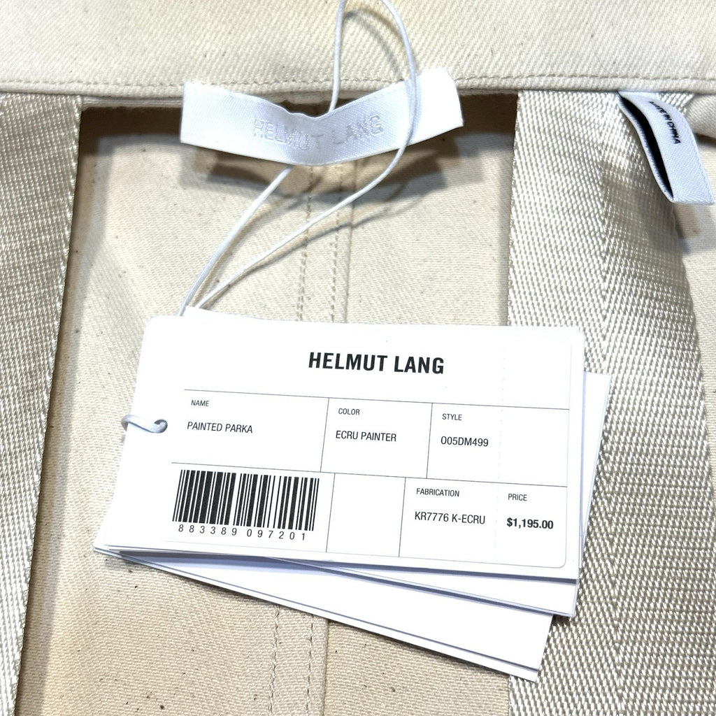 HELMUT LANG Unisex Painted Canvas Zip Parka Coat Ecru Ivory (MSRP $1,195)