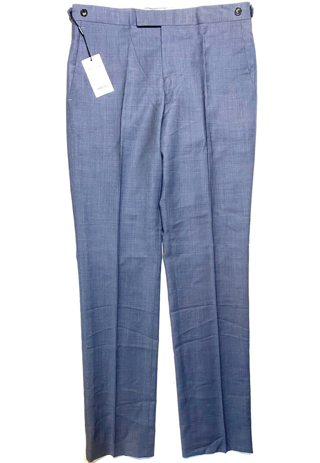 REISS Mens Climate Textured Weave Wool Dress Trousers Pants Blue (MSRP $195)