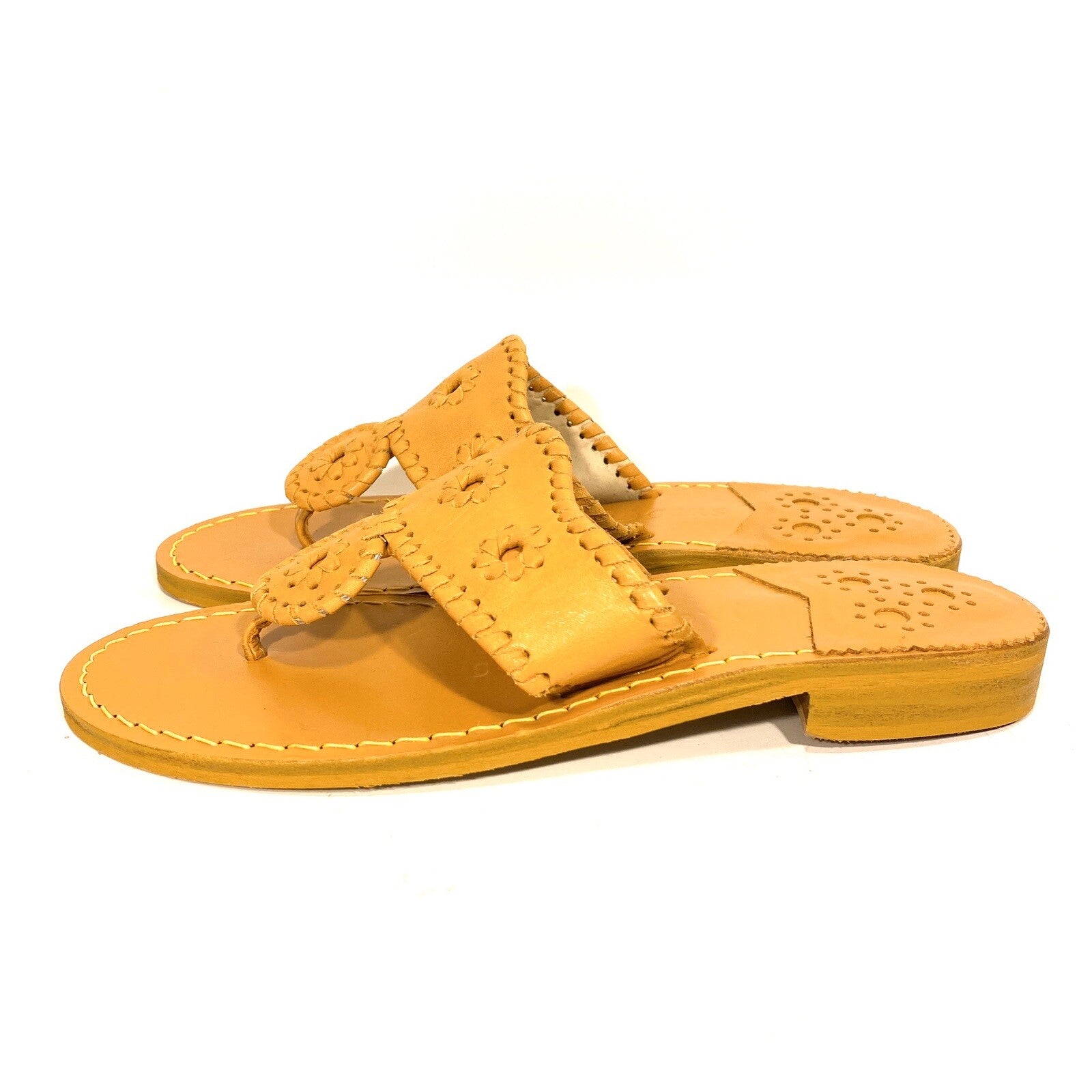 JACK ROGERS Womens Jacks Flat Monochrome Leather Sandals Yellow 5 (MSRP $128)