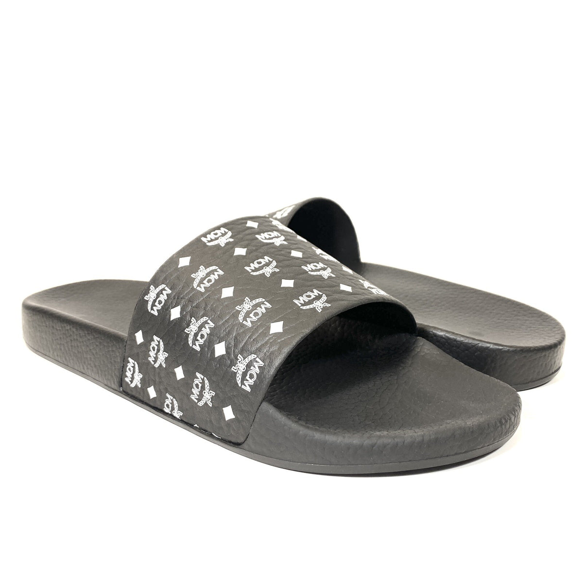 MCM Mens Monogram Logo Print Rubber Slides Sandals Black (MSRP $210)