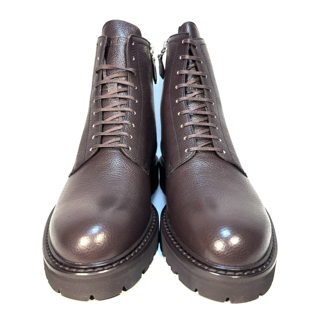 BALLY Mens Brady Grained Calf Leather Combat Boots Brown (MSRP $1,150)