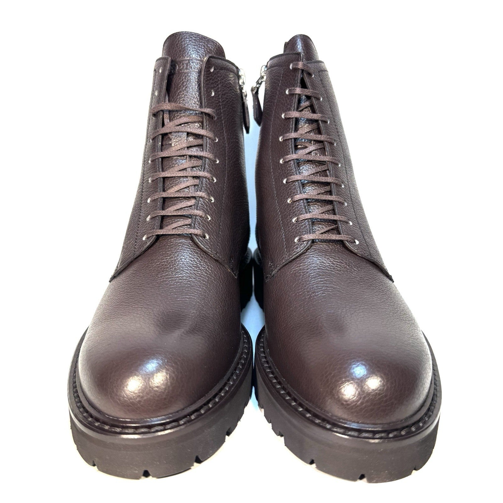 BALLY Mens Brady Grained Calf Leather Combat Boots Brown (MSRP $1,150)